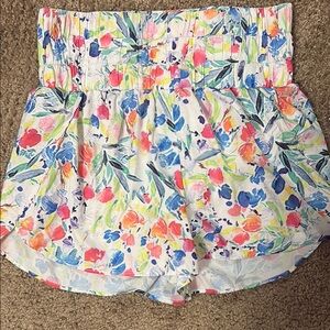 TCEC High Waist Blue and Pink Shorts with Floral Pattern